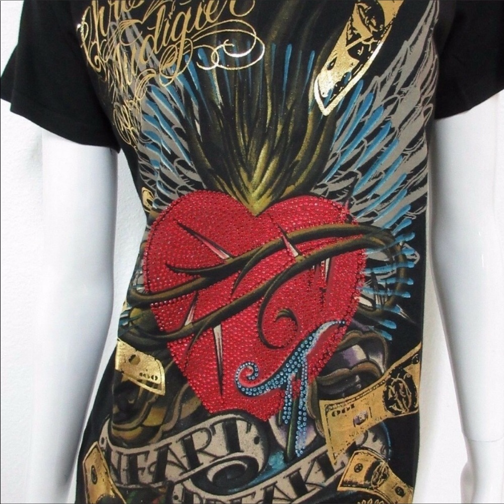 Last One!!! ED HARDY Bling Heart Breaker Tee - Picture 3 of 3